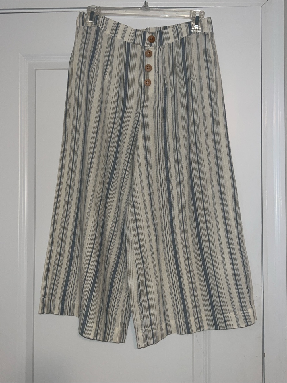 Vanilla Star Blue and Cream Striped Cropped Wide-Leg Pants
